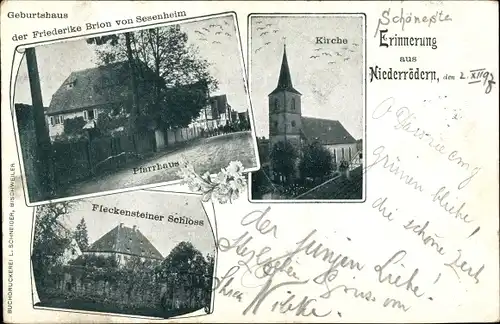 Ak Niederrœdern Niederroedern Niederrödern Elsass Bas Rhin, Kirche, Fleckensteiner Schloss
