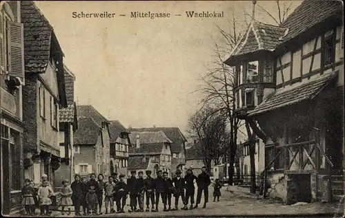 Ak Kientzville Scherwiller Scherweiler Elsass Bas Rhin, Mittelgasse, Wachlokal