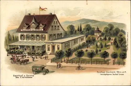 Litho Bad Dürrheim im Schwarzwald Baar Kreis, Gasthaus zur Sonne, E. Fehrenbacher