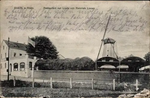 Ak Baerl Duisburg am Rhein, Restaurant zur Linde, Windmühle