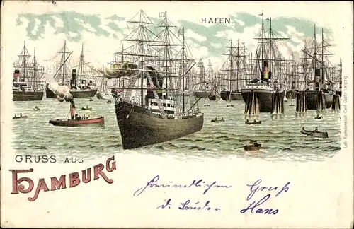 Litho Hamburg Mitte, Hafen, Segelschiffe