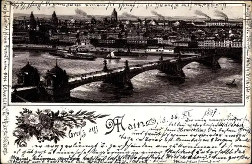 Litho Mainz am Rhein, Blick auf die Brücke