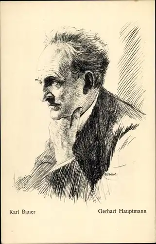 Künstler Ak Bauer, Karl, Schriftsteller Gerhart Hauptmann, Portrait