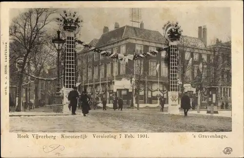 Ak 's Gravenhage Den Haag Südholland, Hoek Vijverberg, Kneuterdijk, Versiering 1901