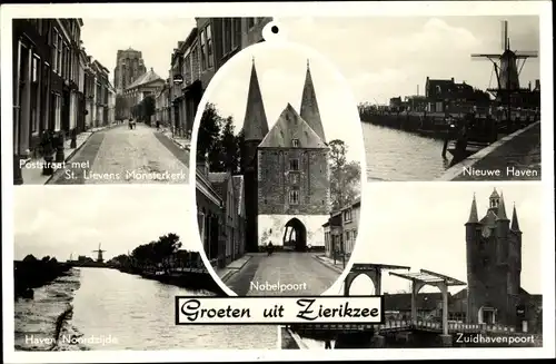 Ak Zierikzee Zeeland, Nobelpoort, Nieuwe Haven, Zuidhavenpoort, Haven Noordzijde
