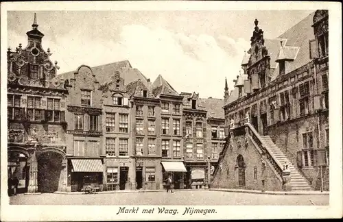 Ak Nijmegen Gelderland, Markt met Waag