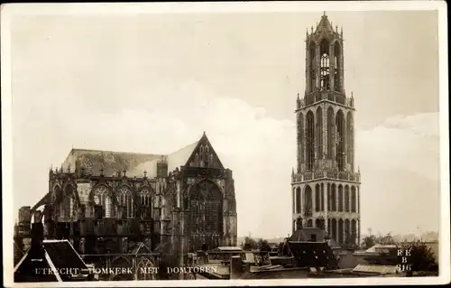 Ak Utrecht Niederlande, Domkerk met Domtoren, Domkirche m. Domturm