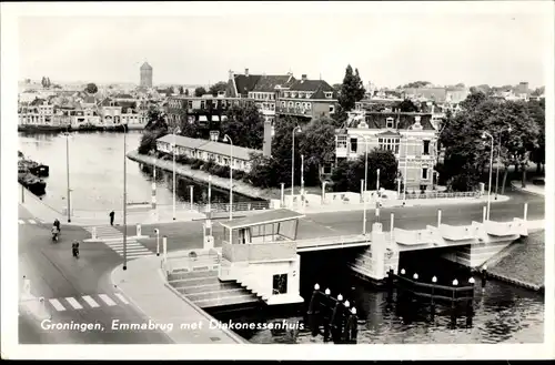 Ak Groningen Niederlande, Emmabrug met Diakonessenhuis