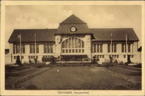 Ak Darmstadt in Hessen, Hauptbahnhof, Außenansicht