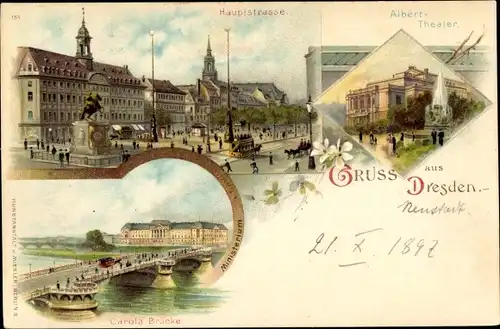 Litho Dresden, Hauptstraße, Albert Theater, Carola Brücke