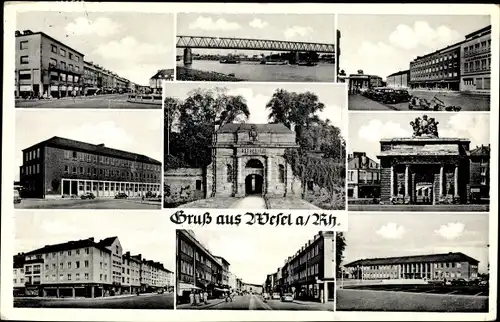 Ak Wesel am Niederrhein, Tor, Brücke, Straßenansichten