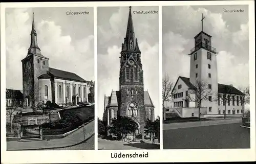 Ak Lüdenscheid im Märkischen Kreis, Erlöserkirche, Christuskirche, Kreuzkirche