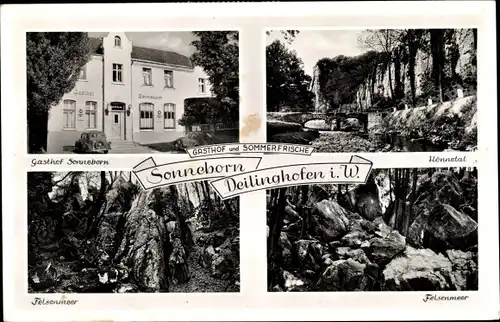 Ak Deilinghofen Hemer im Sauerland, Gasthof Sonneborn, Hönnetal, Felsenmeer