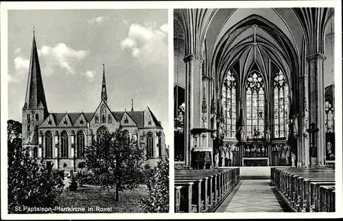 Ak Roxel Münster in Westfalen, St. Pantaleon Pfarrkirche, Außenansicht, Innenansicht