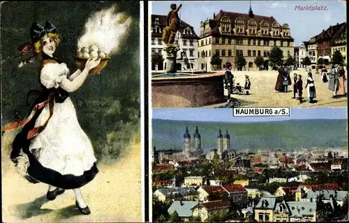 Ak Naumburg an der Saale, Marktplatz, Ortsansicht, Frau in Tracht