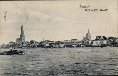 Ak Hansestadt Rostock, Vom Hafen gesehen