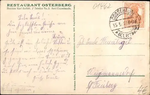 Ak Dresden Cossebaude, Osterberg, Restaurant Karl Seifert, Gedicht