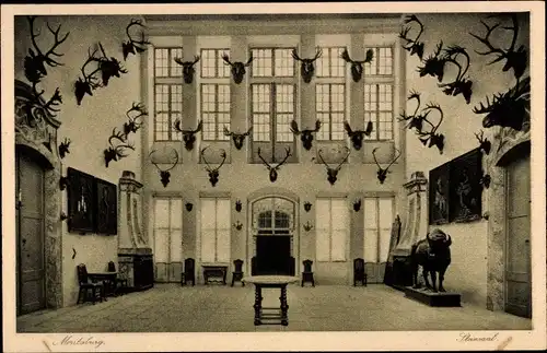 Ak Moritzburg in Sachsen, Kgl. Jagdschloss, Steinsaal