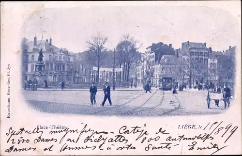Ak Liège Lüttich Wallonien, Place Theatre, Straßenbahn