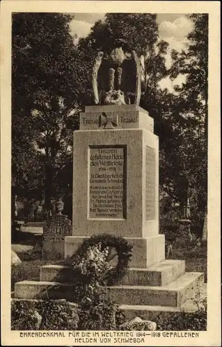 Ak Schwebda Meinhard im Werra Meißner Kreis, Blick auf das Ehrendenkmal