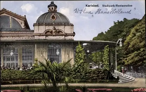 Ak Karlovy Vary Karlsbad Stadt, Stadtpark-Restauration