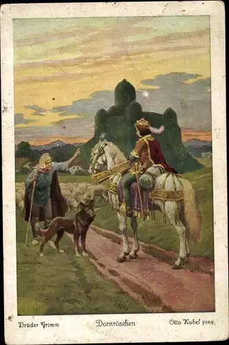Künstler Ak Kubel, Otto, Märchen, Gebrüder Grimm, Dornröschen, Prinz, Schäfer