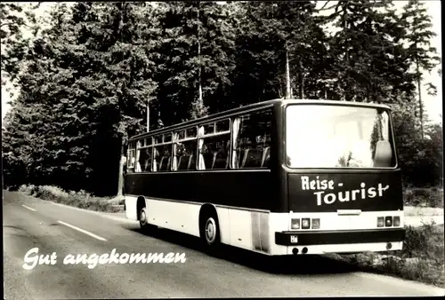 Ak Gut angekommen, Reisetourist, Ikarus Omnibus