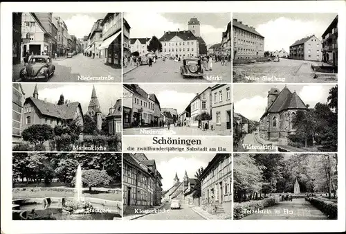 Ak Schöningen am Elm, Marienkirche, Stadtpark, Klosterkirche, Neue Siedlung, Markt