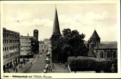 Ak Essen im Ruhrgebiet, Kettwiger Straße mit Münsterkirche im Hintergrund