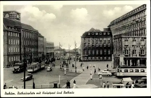 Ak Bochum im Ruhrgebiet, Rathausplatz mit Hauptpost und Rathaus