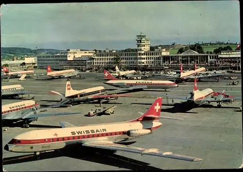 Ak Flughafen Zürich Kloten Kt. Zürich Schweiz, Passagierflugzeuge der Swissair