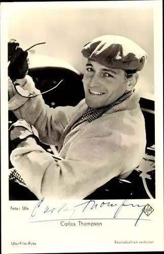 Ak Schauspieler Carlos Thompson, Portrait, Brille, Mütze