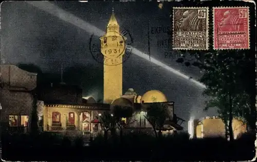 Ak Kolonialausstellung, Section Tunisienne, vue du nuit