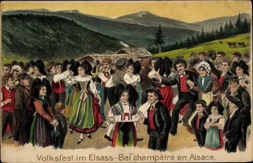 Präge Ak Volksfest im Elsass, Bal champêtre en Alsace