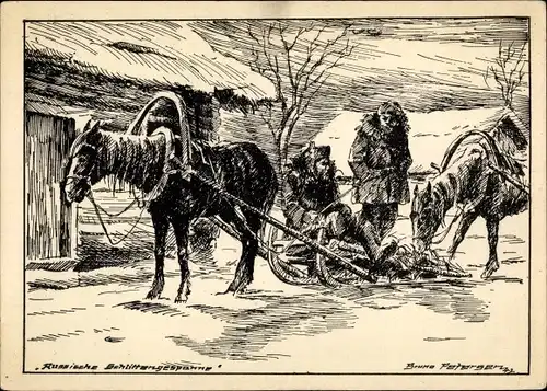 Künstler Ak Petersen, B., Russische Schlittengespanne