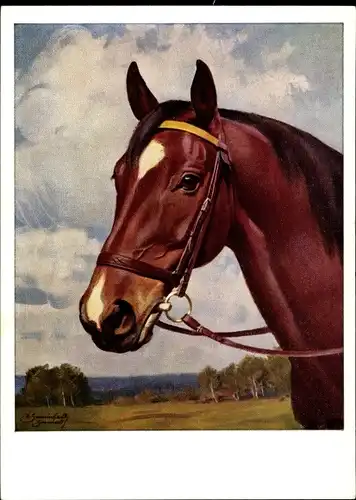 Künstler Ak Gemeinhardt, H., Vor dem Ausritt, Pferd