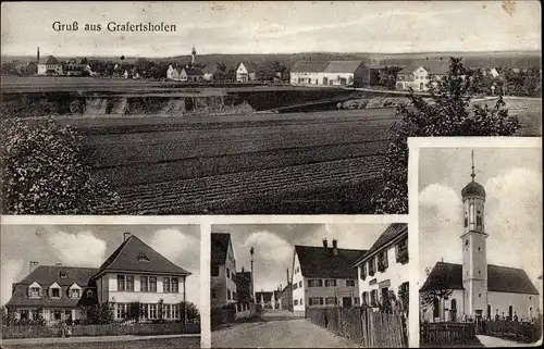 Ak Grafertshofen Weißenhorn in Schwaben, Panorama, Teilansichten, Kirche