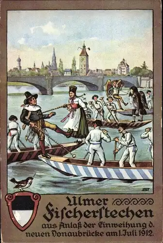 Ganzsachen Künstler Ak Ulm an der Donau, Ulmer Fischerstechen 1912