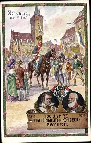 Ganzsachen Ak Würzburg am Main Unterfranken, 100 Jahre Zugehörigkeit zum Königreich Bayern 1914