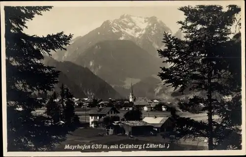 Ak Mayrhofen im Zillertal Tirol, Teilansicht mit Grünberg