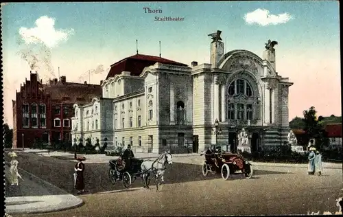 Ak Toruń Thorn Westpreußen, Stadttheater, Kutsche