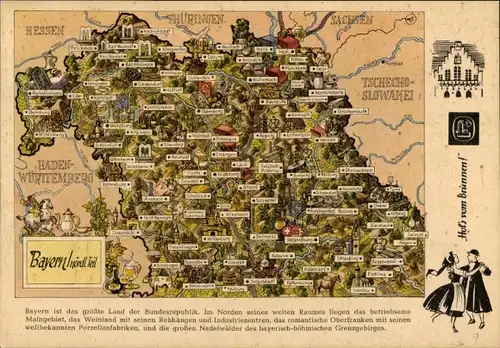 Stundenplan Reklame Brunnen Zeichenblock Schulblock, Landkarte Bayern nördlicher Teil um 1960