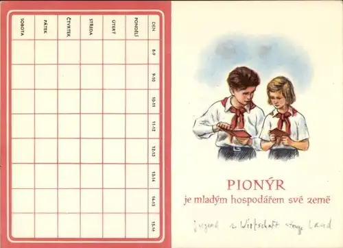 Stundenplan, Tschechien, Kinder Pionier, Bauer seines Landes, Kalender 1954-1955