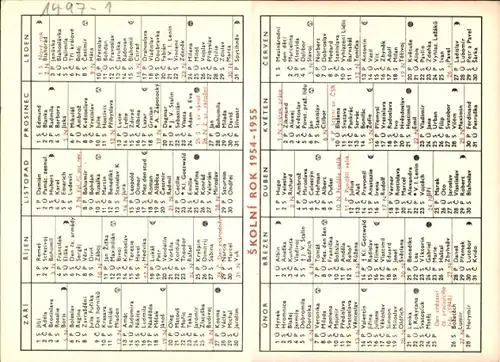 Stundenplan, Tschechien, Kinder Pionier, Bauer seines Landes, Kalender 1954-1955