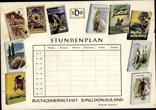 Stundenplan Verlag Buchgemeinschft Jung-Donauland Wien, Bücher Neuererscheinungen um 1960