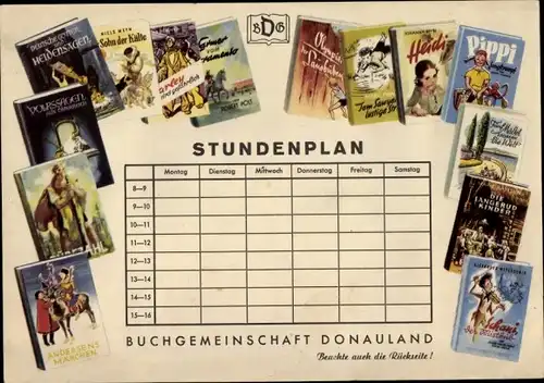Stundenplan Verlag Buchgemeinschft Jung-Donauland Wien, Bücher Neuererscheinungen um 1960