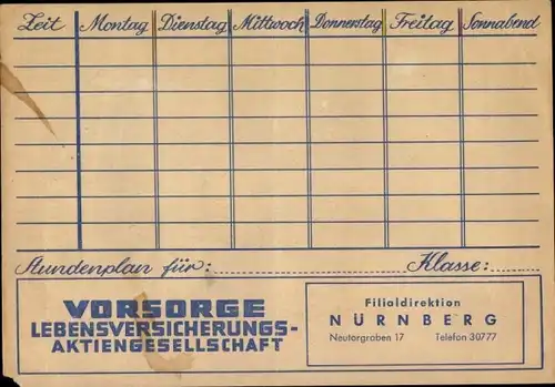 Stundenplan Vorsorge Lebensversicherung AG Neutorgraben 17 Nürnberg, Wertvolle Briefmarken Mauritius