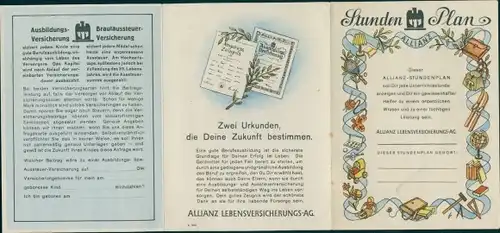 Stundenplan (aufklappbar) Allianz Versicherung, Lebensversicherung, Anfragekarte um 1960