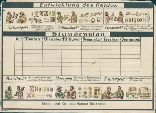 Stundenplan Stadt- und Kreissparkasse Salzwedel Altmark, Entwicklung des Geldes um 1930