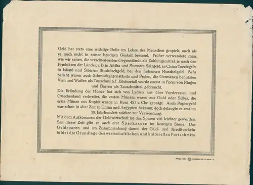 Stundenplan Stadt- und Kreissparkasse Salzwedel Altmark, Entwicklung des Geldes um 1930